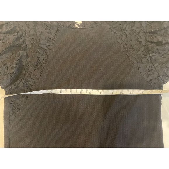 Zara Womens Floral Lace Shift Dress Puff Sleeve Waffle Knit Back Keyhole Black S - Picture 5 of 6